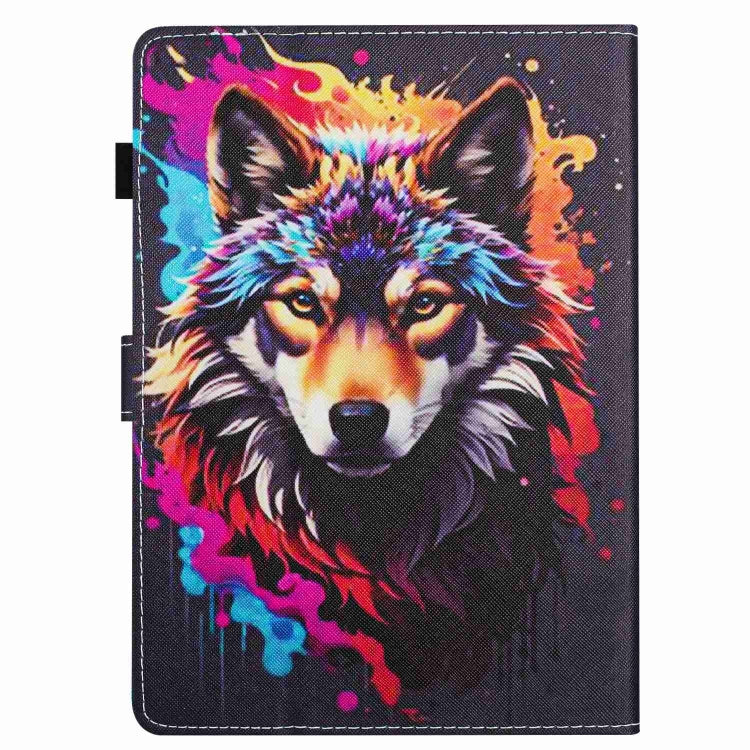For 10 inch Painted Pattern Stitching Leather Tablet Case(Colorful Wolf)
