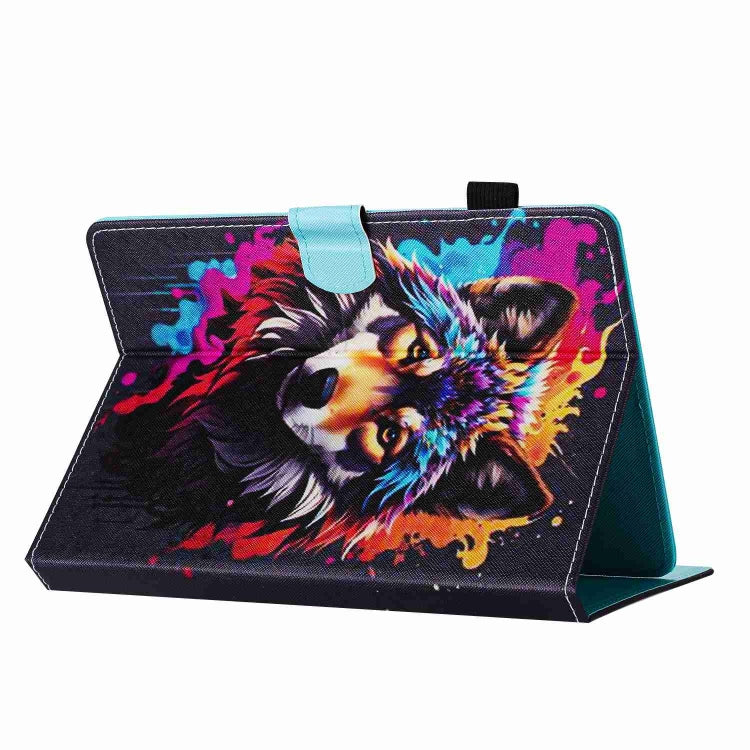 For 10 inch Painted Pattern Stitching Leather Tablet Case(Colorful Wolf)