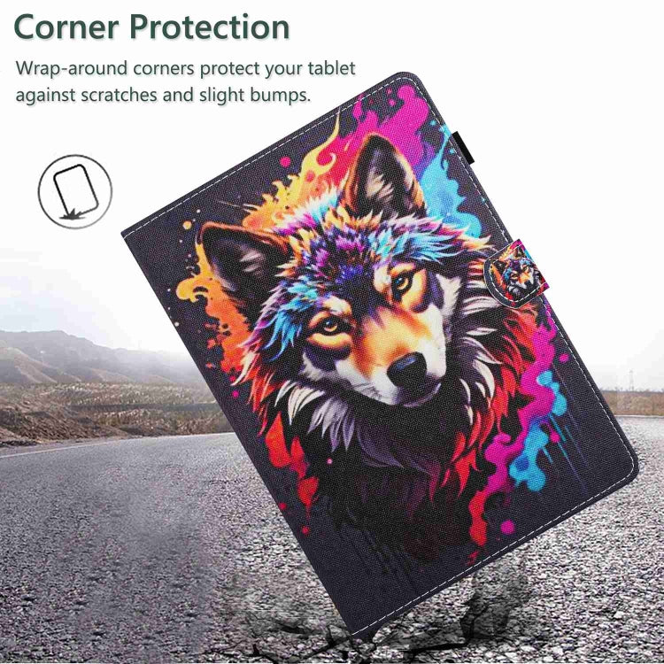 For 10 inch Painted Pattern Stitching Leather Tablet Case(Colorful Wolf)