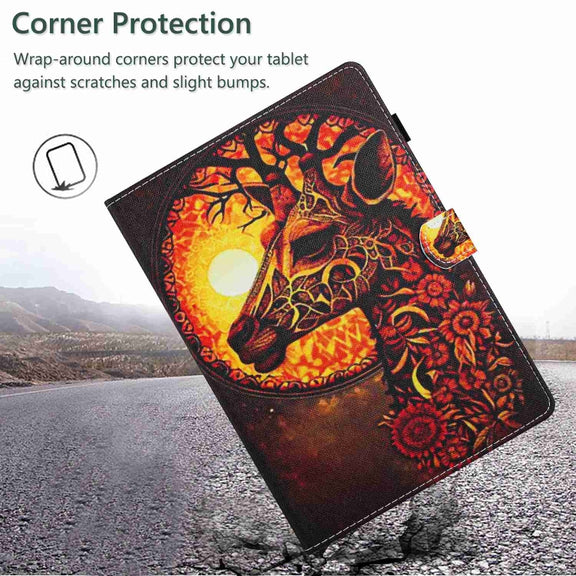 For 10 inch Painted Pattern Stitching Leather Tablet Case(Flower Deer)