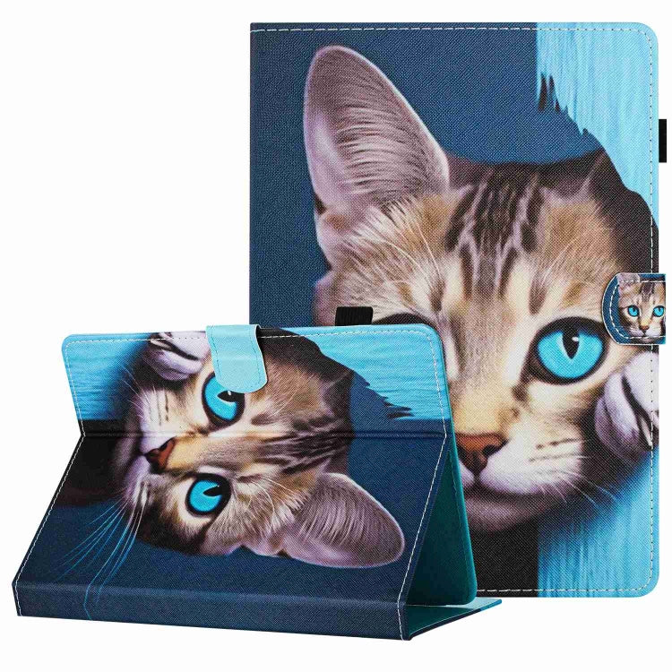For 10 inch Painted Pattern Stitching Leather Tablet Case(Blue Cat)