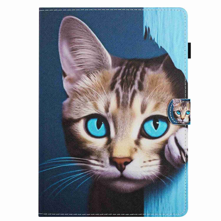 For 10 inch Painted Pattern Stitching Leather Tablet Case(Blue Cat)