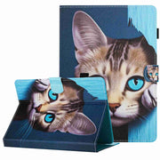 For 10 inch Painted Pattern Stitching Leather Tablet Case(Blue Cat)