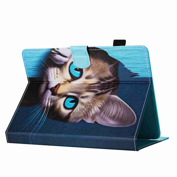 For 10 inch Painted Pattern Stitching Leather Tablet Case(Blue Cat)