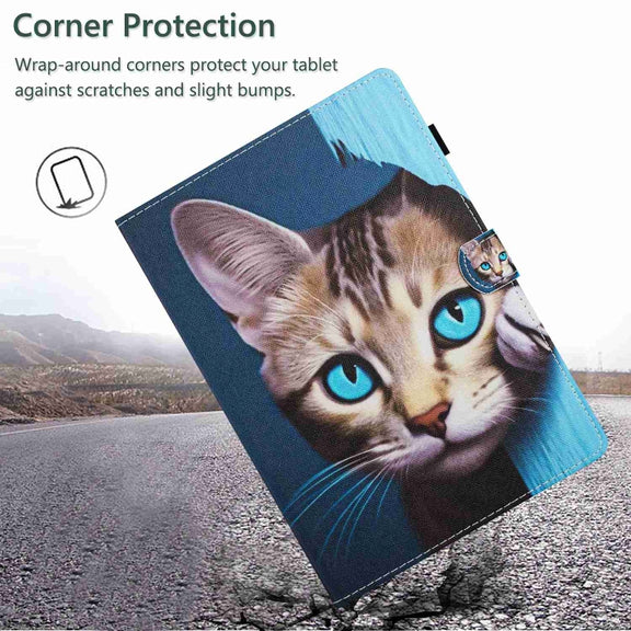 For 10 inch Painted Pattern Stitching Leather Tablet Case(Blue Cat)