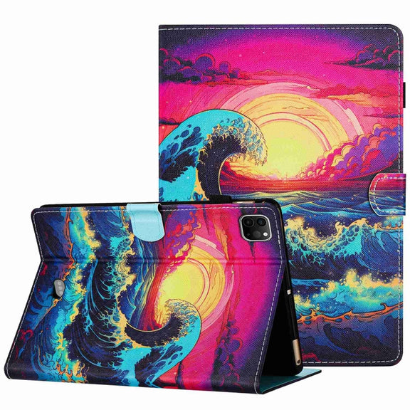 For iPad 11 Pro 2024 / 2020 / Air 4 10.9 Painted Pattern Stitching Smart Leather Tablet Case(Waves)
