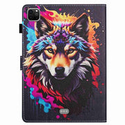 For iPad 11 Pro 2024 / 2020 / Air 4 10.9 Painted Pattern Stitching Smart Leather Tablet Case(Colorful Wolf)