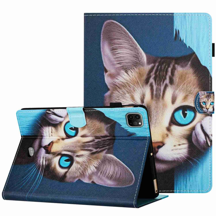 For iPad 11 Pro 2024 / 2020 / Air 4 10.9 Painted Pattern Stitching Smart Leather Tablet Case(Blue Cat)