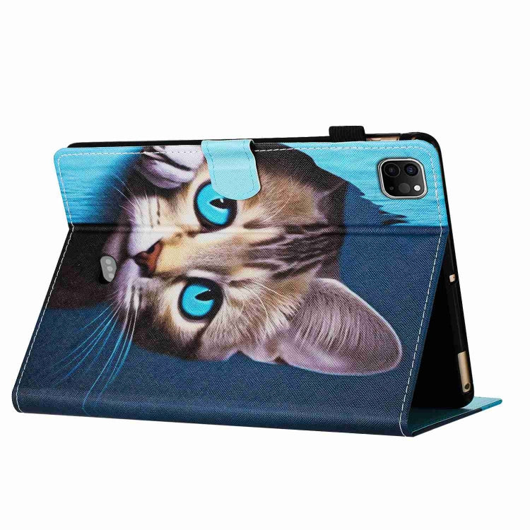 For iPad 11 Pro 2024 / 2020 / Air 4 10.9 Painted Pattern Stitching Smart Leather Tablet Case(Blue Cat)