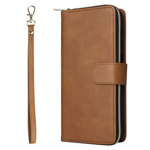 For Samsung Galaxy S24+ 5G 9-Card Slots Zipper Wallet Bag Leather Phone Case(Brown)