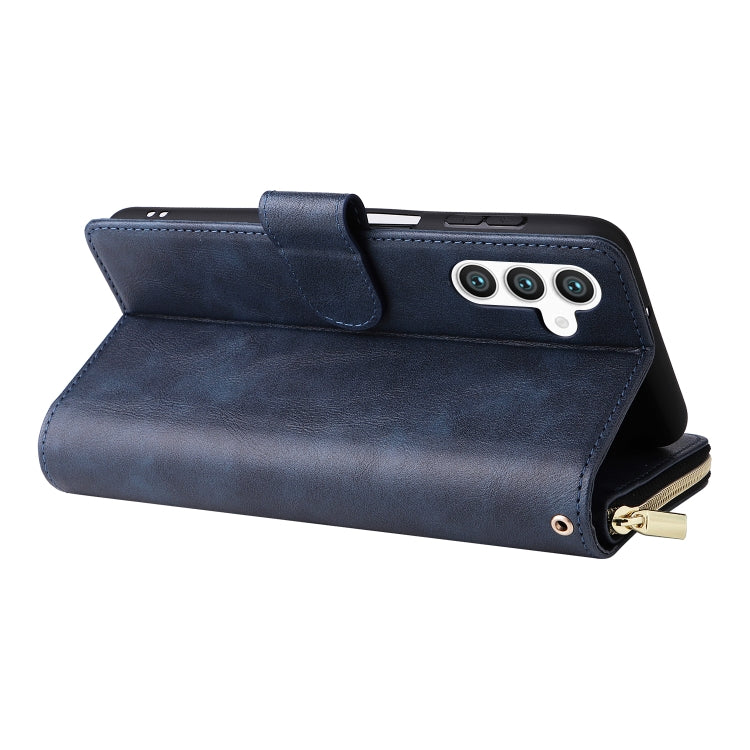 For Samsung Galaxy S24 5G 9-Card Slots Zipper Wallet Bag Leather Phone Case(Blue)