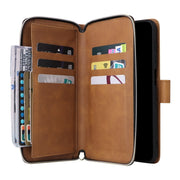 For Samsung Galaxy S24 FE 5G 9-Card Slots Zipper Wallet Bag Leather Phone Case(Brown)