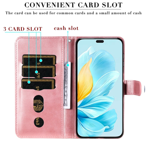 For Honor 200 Lite Global Fashion Calf Texture Zipper Leather Phone Case(Rose Gold)