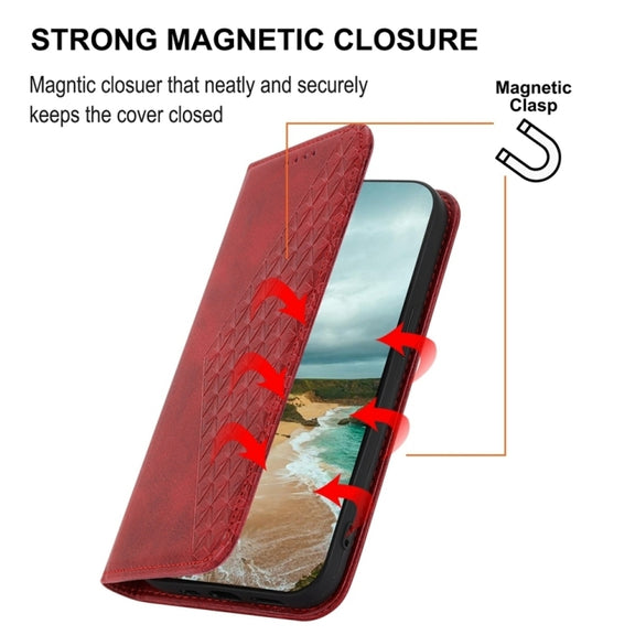 For Google Pixel 9 Cubic Grid Calf Texture Magnetic Leather Phone Case(Red)