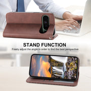 For Google Pixel 9 Cubic Grid Calf Texture Magnetic Leather Phone Case(Brown)