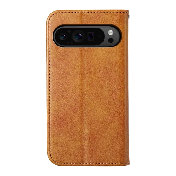For Google Pixel 9 Pro Cubic Grid Calf Texture Magnetic Leather Phone Case(Yellow)