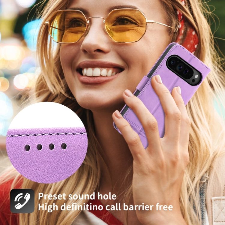 For Google Pixel 9 Pro Dierfeng Dream Line TPU + PU Leather Phone Case(Purple)