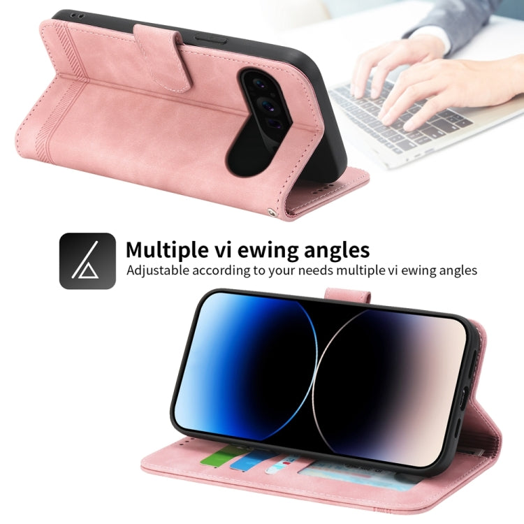 For Google Pixel 9 Pro Dierfeng Dream Line TPU Hybrid PU Leather Phone Case(Pink)