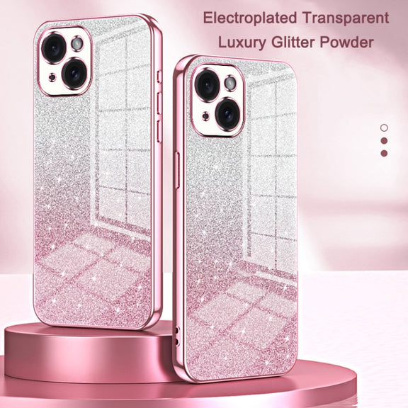 For iPhone 16 Gradient Glitter Powder Electroplated Phone Case(Gold)