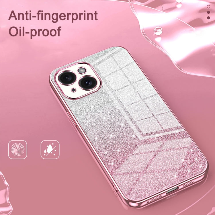 For iPhone 16 Plus Gradient Glitter Powder Electroplated Phone Case(Pink)