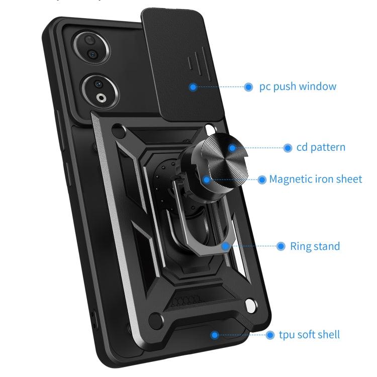 For Honor 90 5G Sliding Camera Cover Design TPU+PC Phone Case(Silver)