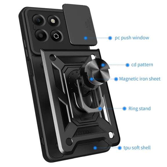 For Honor X6b 4G Sliding Camera Cover Design TPU+PC Phone Case(Red)