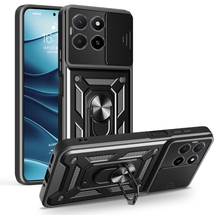 For Honor X5b Plus Sliding Camera Cover Design TPU+PC Phone Case(Black)