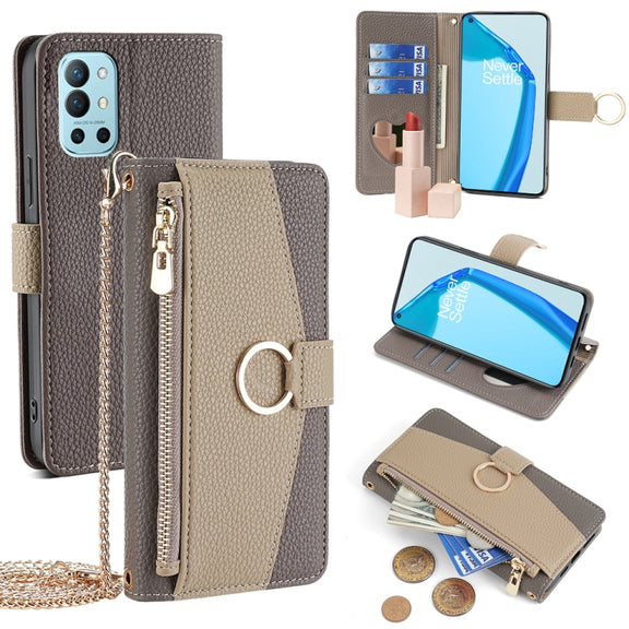 For OnePlus 9R Crossbody Litchi Texture Leather Phone Case(Grey)