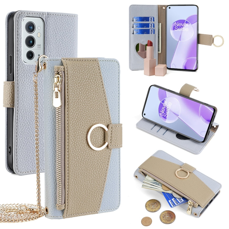 For OnePlus 9RT 5G Crossbody Litchi Texture Leather Phone Case(Blue)
