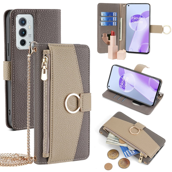 For OnePlus 9RT 5G Crossbody Litchi Texture Leather Phone Case(Grey)