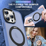 For iPhone 14 MagSafe Holder Skin-feel PC Hybrid TPU Phone Case(Blue)