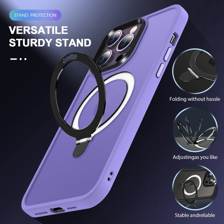 For iPhone 14 Pro Skin-feel MagSafe Holder PC Hybrid TPU Phone Case(Purple)
