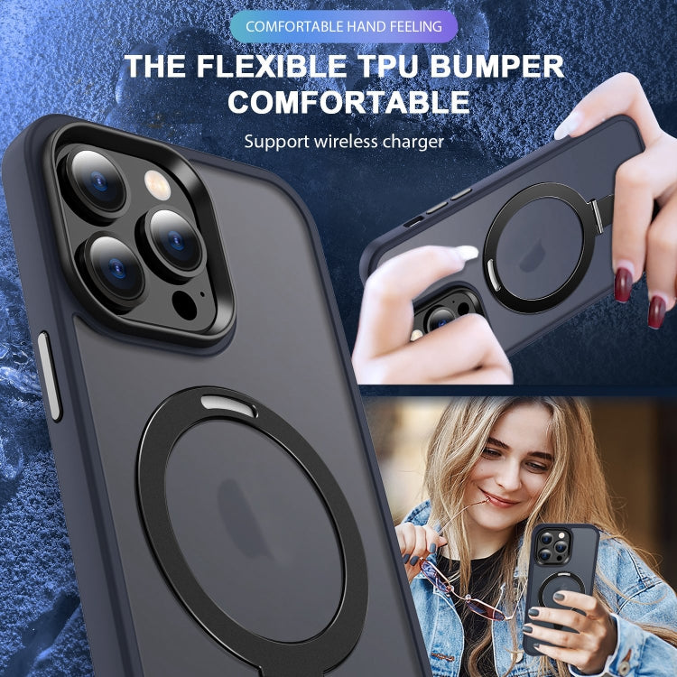For iPhone 13 MagSafe Holder Skin-feel PC Hybrid TPU Phone Case(Dark Blue)