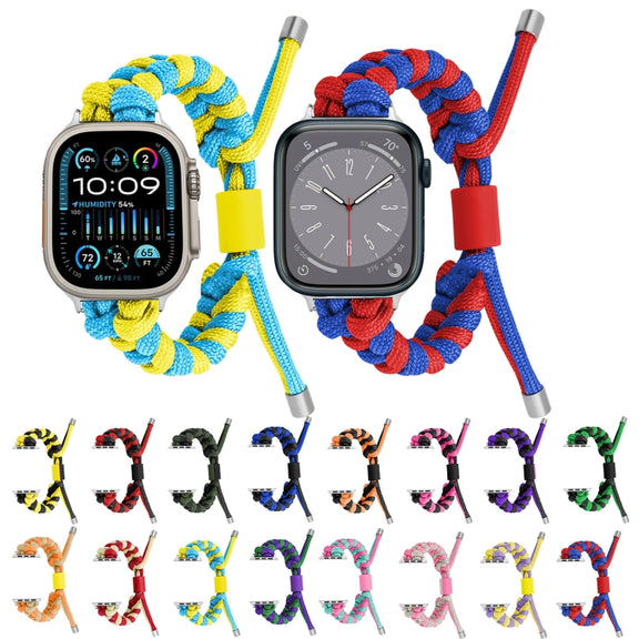 For Apple Watch Ultra 2 49mm Paracord Fishtail Braided Silicone Bead Watch Band(Blue Red)