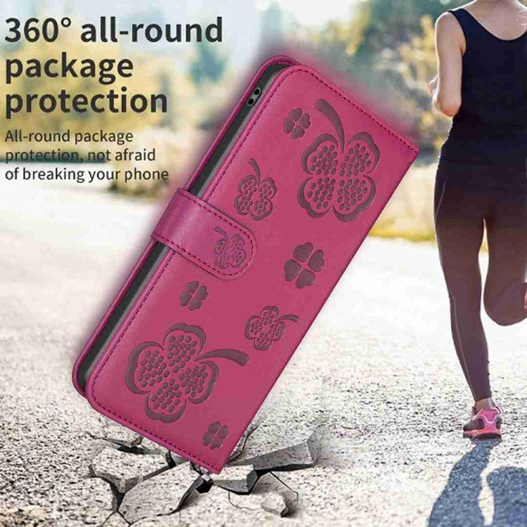 For Xiaomi Redmi Note 13 Four-leaf Embossed Leather Phone Case(Rose Red)