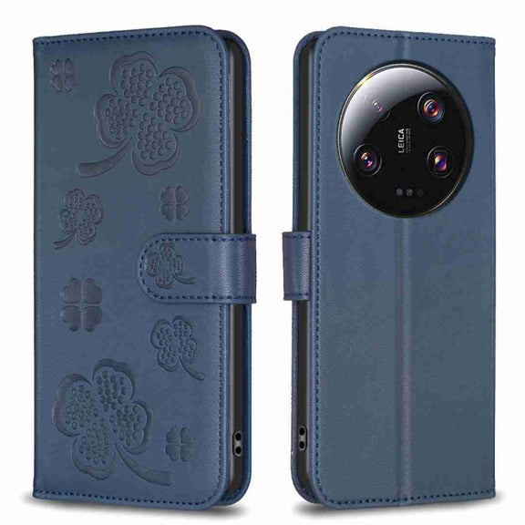 For Xiaomi 13 Ultra Four-leaf Embossed Leather Phone Case(Blue)