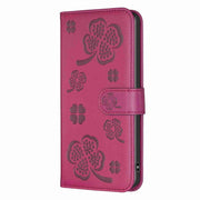 For Xiaomi Redmi 13C Four-leaf Embossed Leather Phone Case(Rose Red)