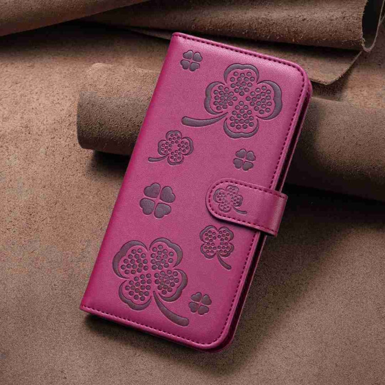 For Xiaomi Redmi 13C Four-leaf Embossed Leather Phone Case(Rose Red)