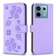 For Xiaomi Redmi Note 13 Pro 4G Global Four-leaf Embossed Leather Phone Case(Purple) - Note 13 Pro Cases by PMC TechLife | Online Shopping South Africa | PMC TechLife | Buy Now Pay Later Mobicred