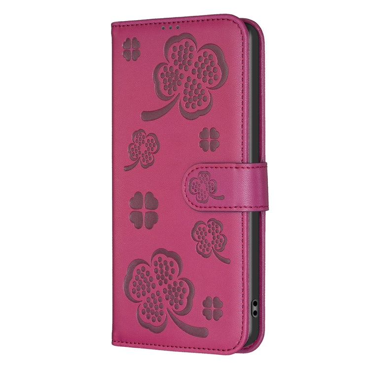 For Xiaomi Redmi A3 Four-leaf Embossed Leather Phone Case(Rose Red)