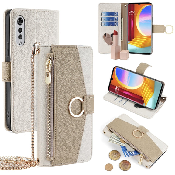 For LG Velvet Crossbody Litchi Texture Leather Phone Case(White)