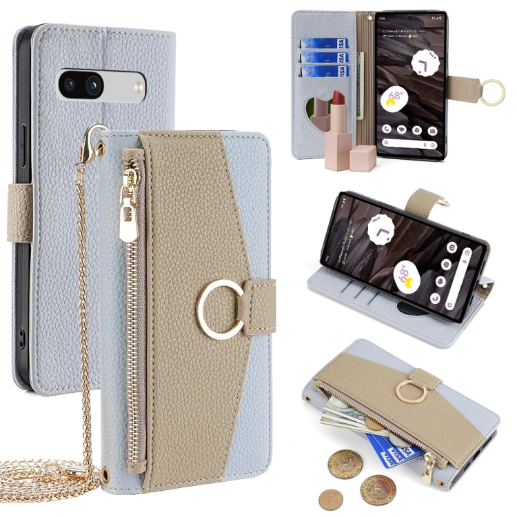 For Google Pixel 7a Crossbody Litchi Texture Leather Phone Case(Blue)