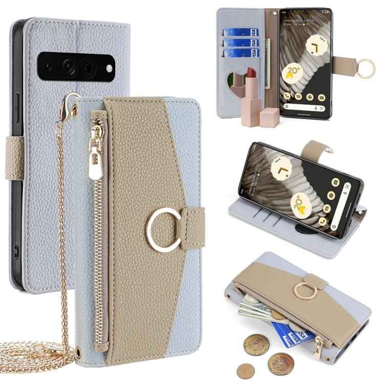 For Google Pixel 7 Pro Crossbody Litchi Texture Leather Phone Case(Blue)