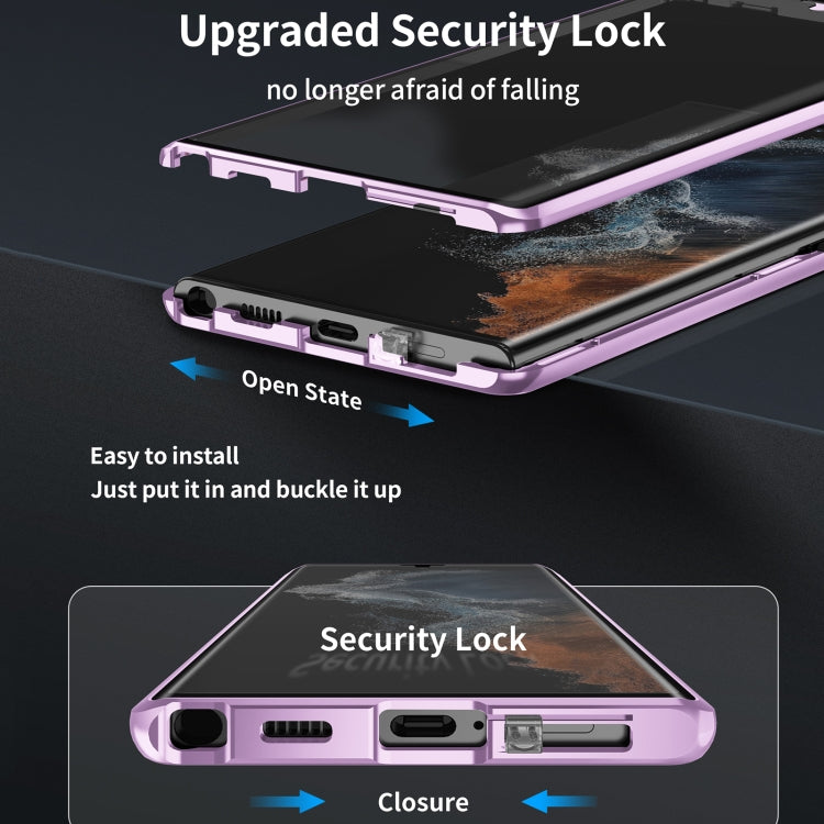 For Samsung Galaxy S25 Ultra 5G HD Full Cover Magnetic Metal Tempered Glass Phone Case(Purple)