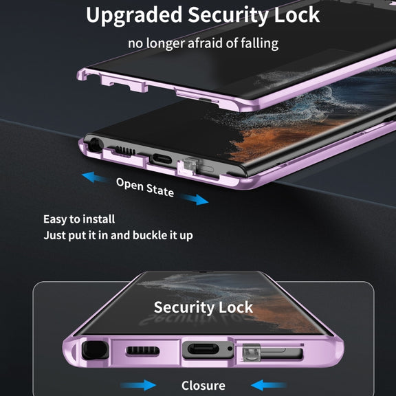 For Samsung Galaxy S25 Ultra 5G HD Full Cover Magnetic Metal Tempered Glass Phone Case(Purple)