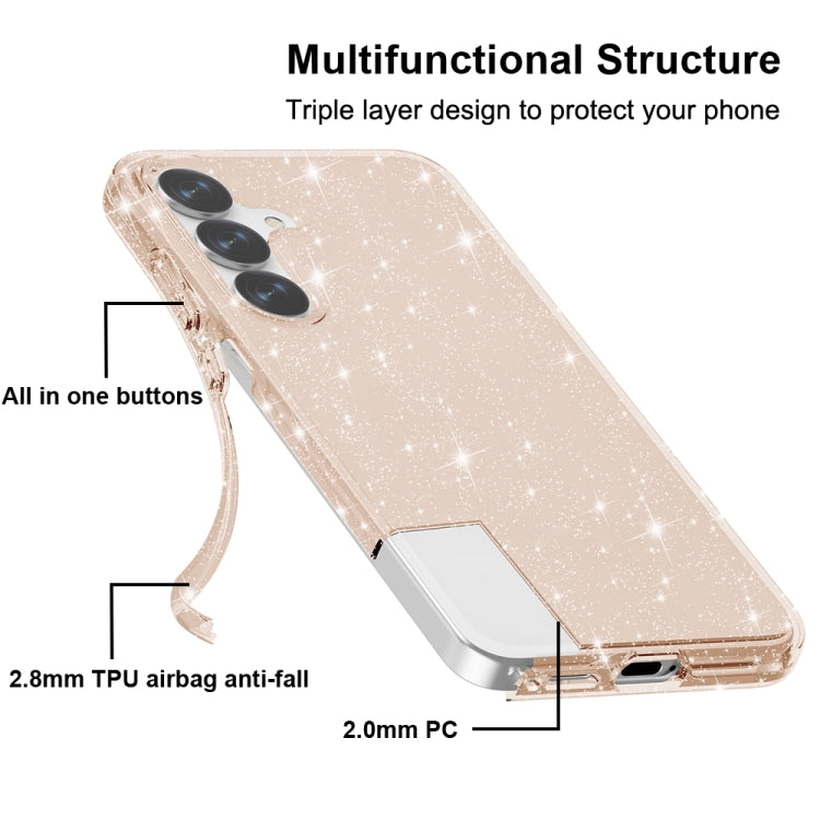 For Samsung Galaxy S25+ 5G Shockproof Terminator Glitter Powder Phone Case(Gold)
