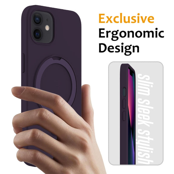 For iPhone 12 MagSafe Magnetic Liquid Silicone Phone Case with Ring Holder(Purple)