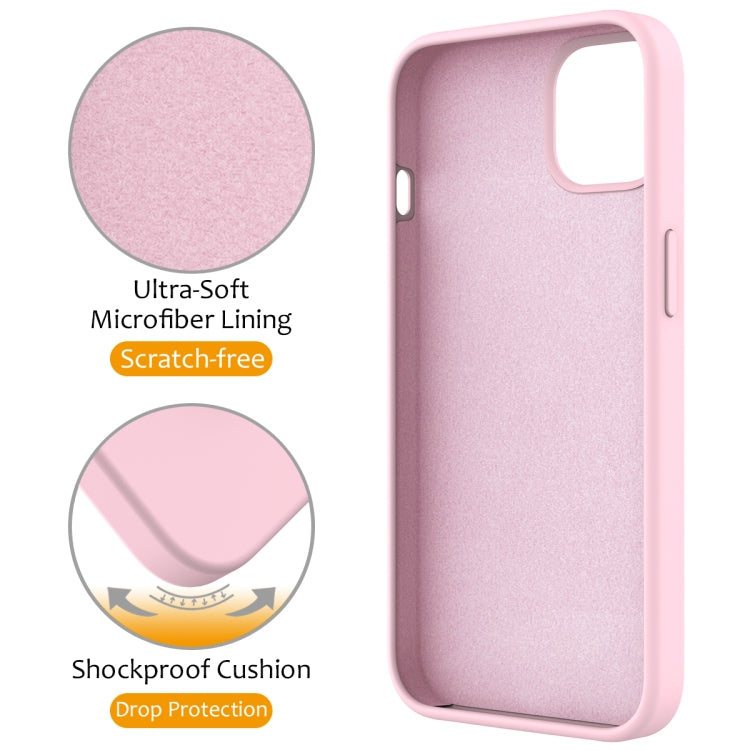 For iPhone 15 MagSafe Magnetic Liquid Silicone Phone Case with Ring Holder(Grey Pink)