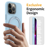 For iPhone 15 Pro MagSafe Magnetic Liquid Silicone Phone Case with Ring Holder(Sky Blue)
