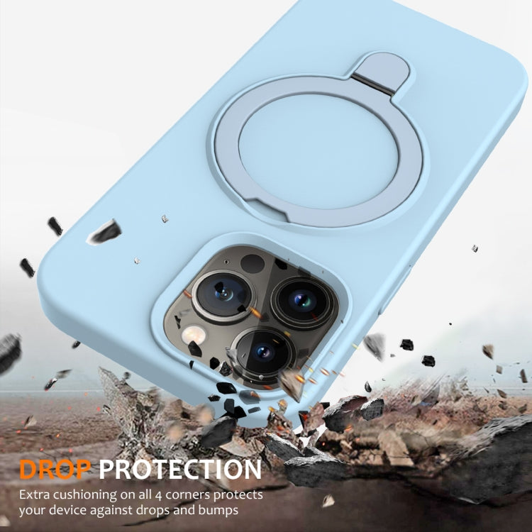 For iPhone 15 Pro MagSafe Magnetic Liquid Silicone Phone Case with Ring Holder(Sky Blue)
